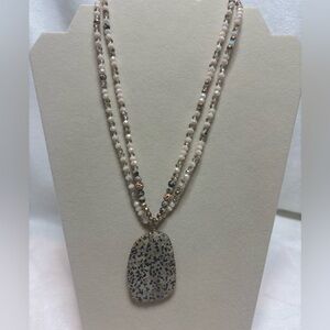 Gorgeous speckled dalmatian jasper stone pendant beaded long necklace